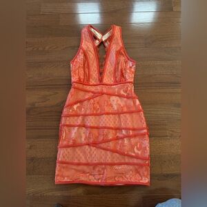 Bebe Vibrant Orange Backless Dress